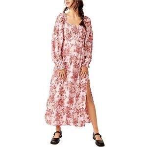 Free People Jaymes Floral Print Square Neck Long Sleeves Midi Dress Size XS Smoc